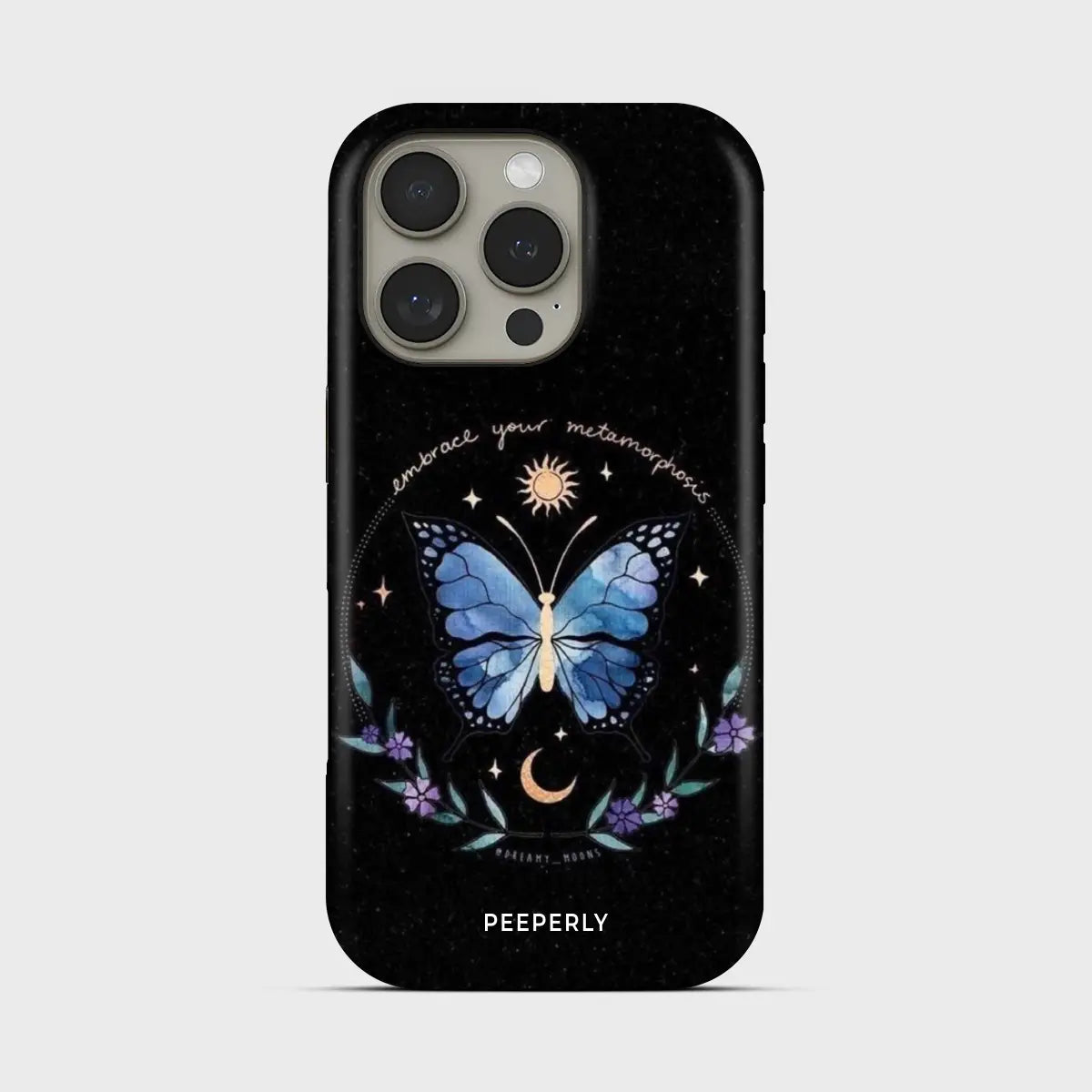 Cosmic Monarch Crystal Series phone case for iPhone showing detailed crystal design with glossy finish and raised camera bezel