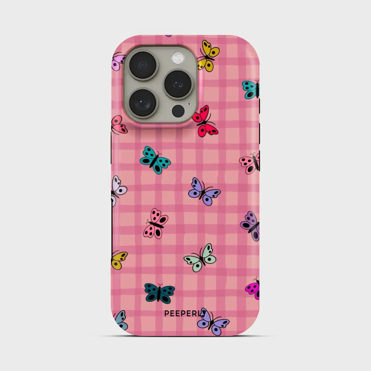 Gingham Checks Crystal Series phone case for iPhone showing detailed crystal design with glossy finish and raised camera bezel