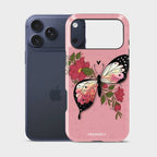 FloraFly Charm Crystal Series phone case for iPhone showing full back floral design with precise camera cutout and slim profile fit