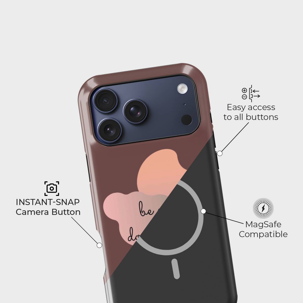 Inspire Goodness Crystal Series phone case for iPhone showing raised bezel protection and impact resistant design in drop test view