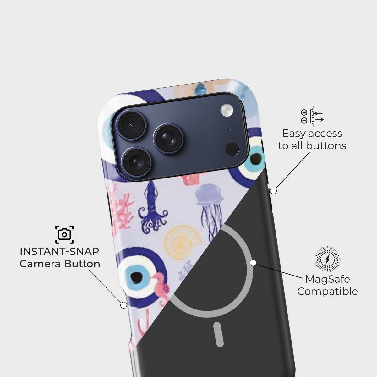 Marine Mirage Crystal Series phone case for iPhone showing raised bezel protection and impact resistant design in drop test view