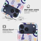 Marine Mirage Crystal Series phone case for iPhone showing MagSafe compatible back with instant snap camera button access