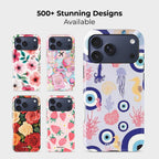 Marine Mirage Crystal Series phone case for iPhone shown alongside other designs highlighting wide variety of floral and artistic styles