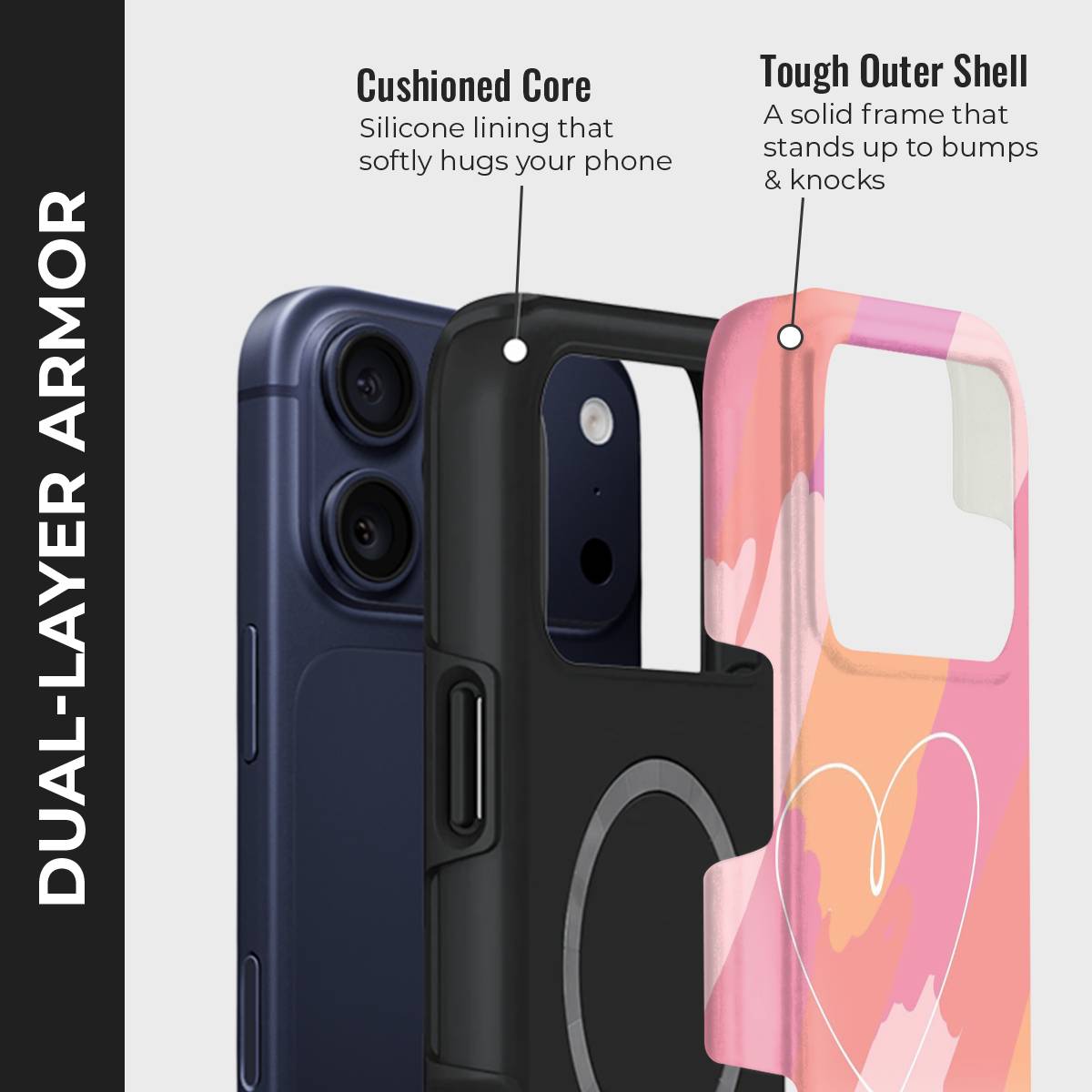 Softly Yours Crystal Series phone case for iPhone showing dual layer armor design