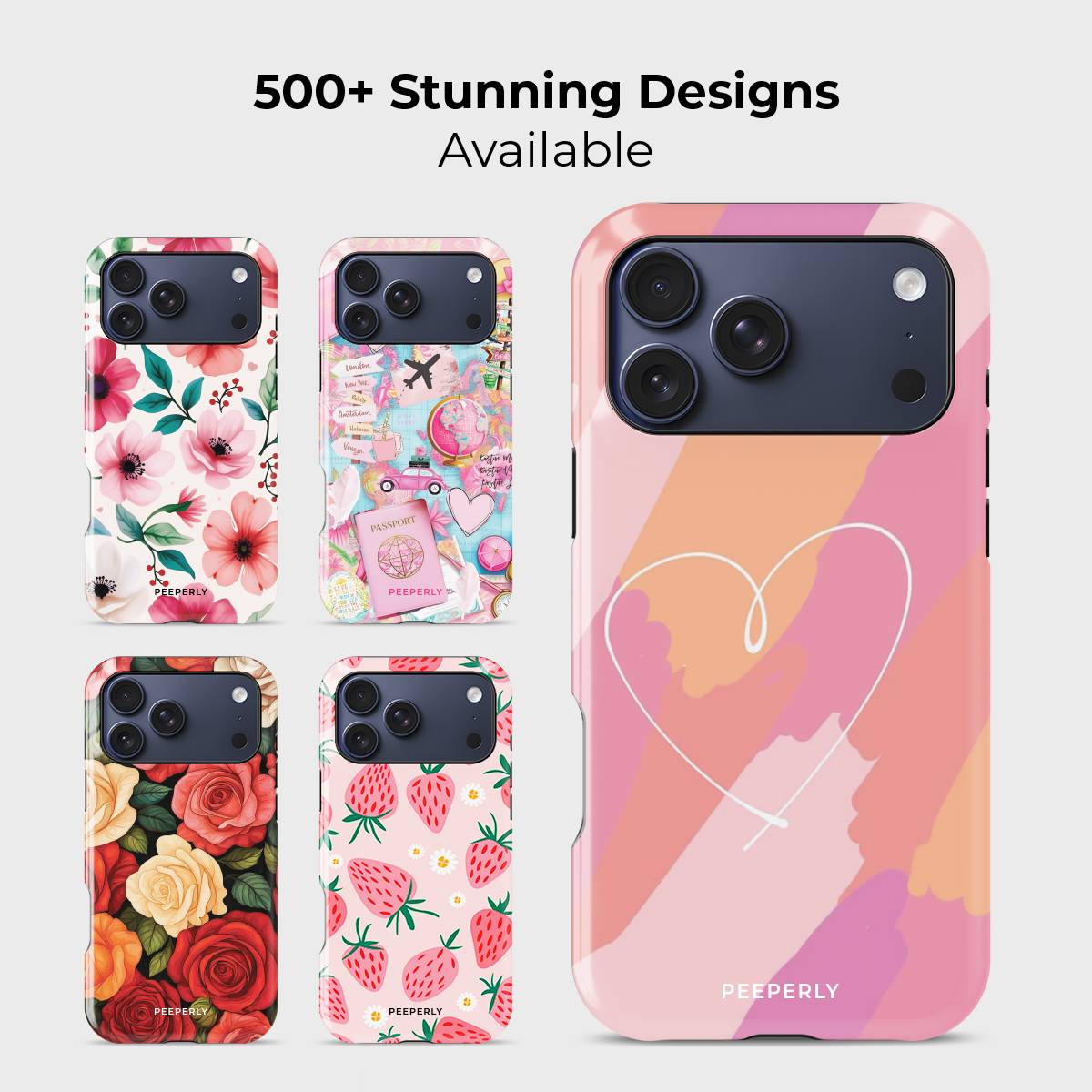 Softly Yours Crystal Series phone case for iPhone shown alongside other designs highlighting wide variety of floral and artistic styles