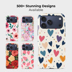 Vivid Heartbeats Crystal Series phone case for iPhone shown alongside other designs highlighting wide variety of floral and artistic styles