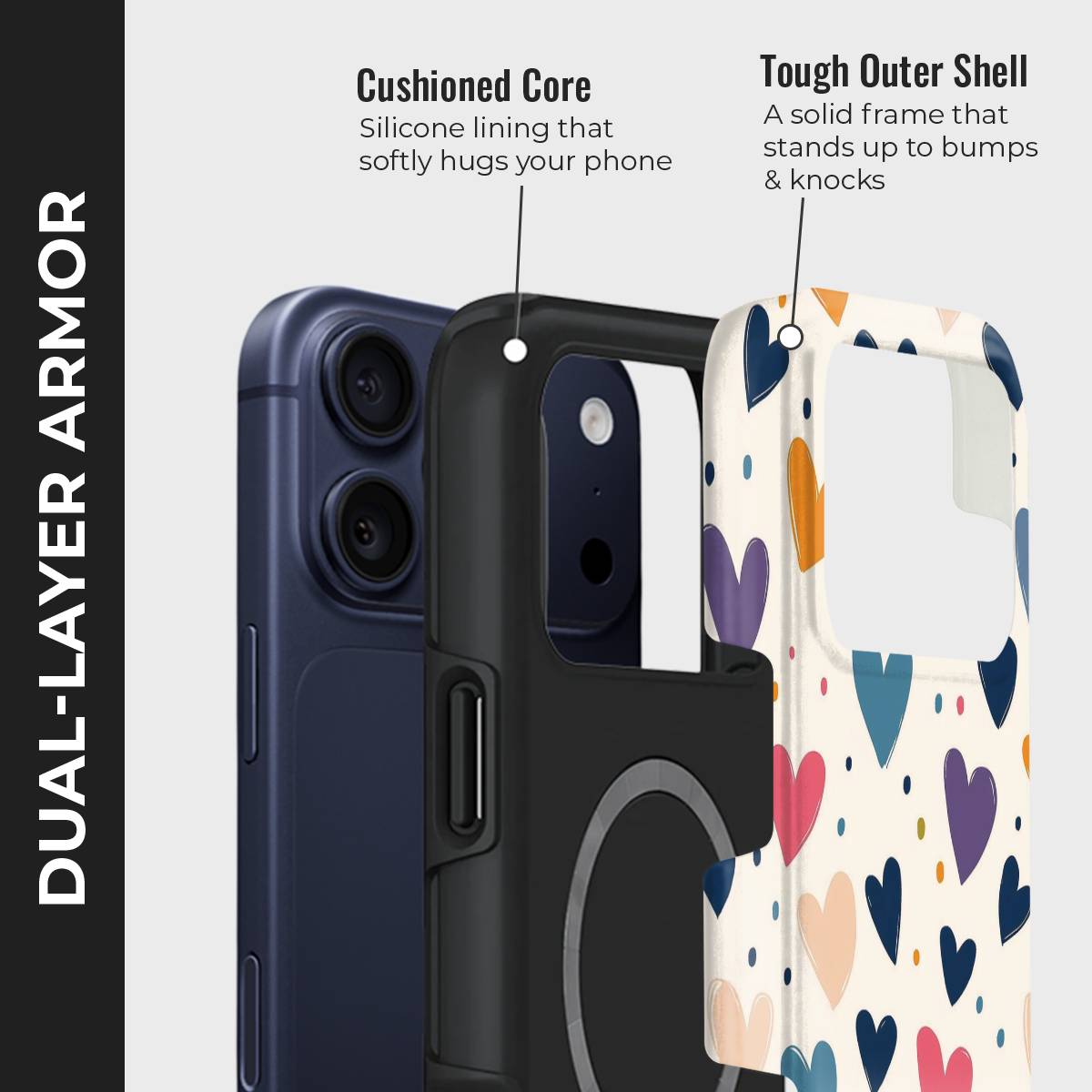 Vivid Heartbeats Crystal Series phone case for iPhone showing dual layer armor design