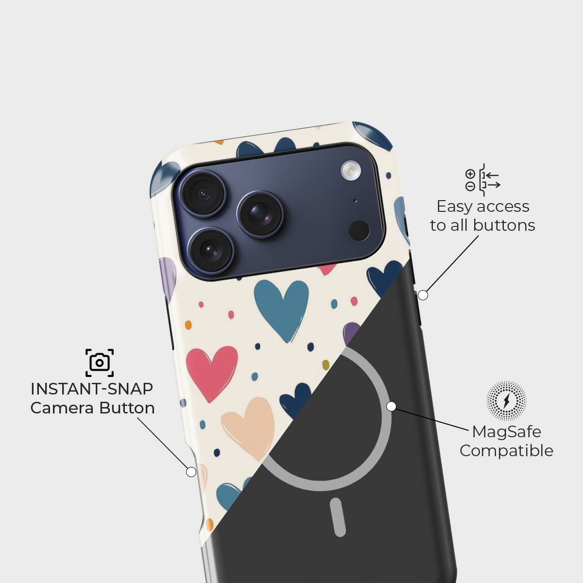 Vivid Heartbeats Crystal Series phone case for iPhone showing raised bezel protection and impact resistant design in drop test view