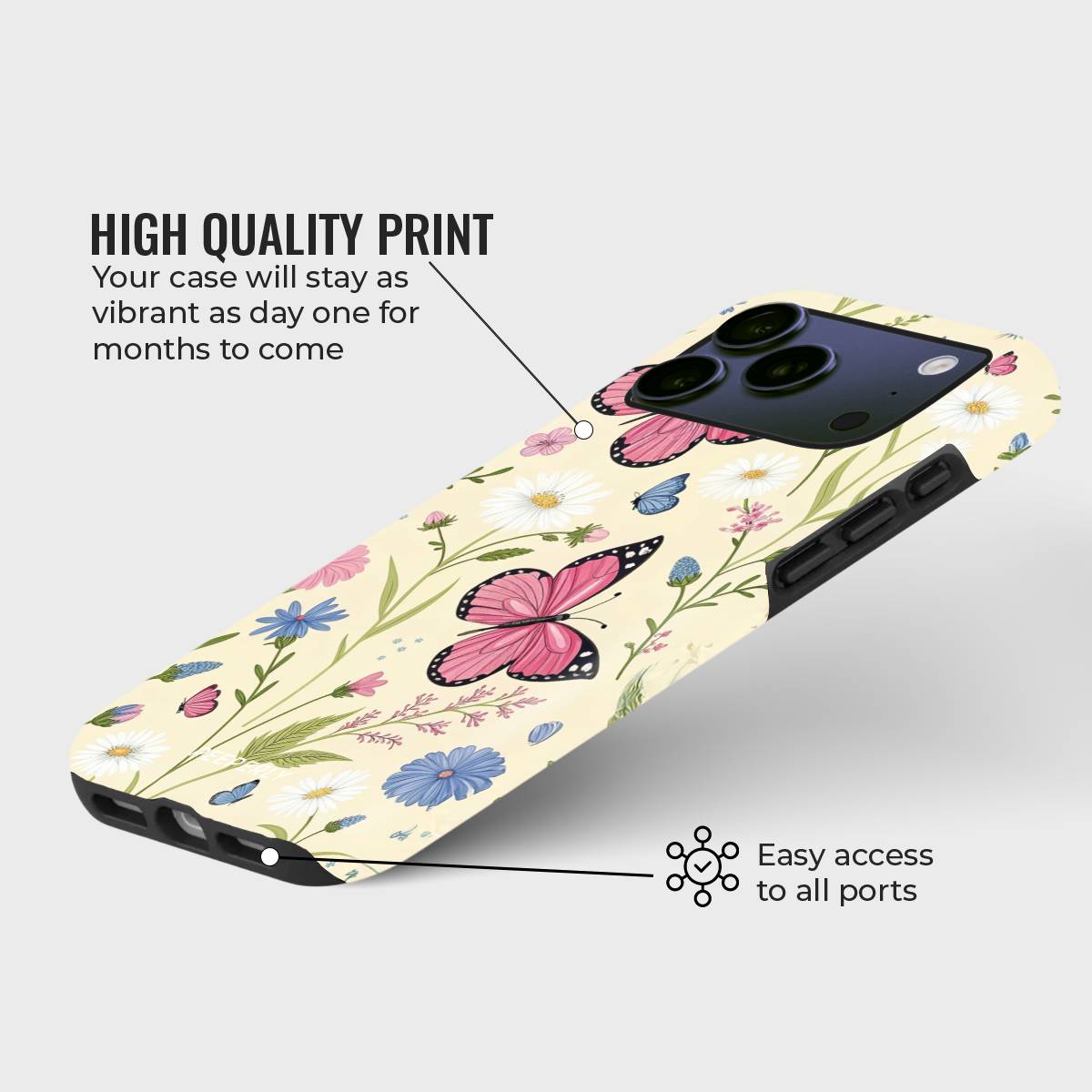 Winged Nature Crystal Series phone case for iPhone showing soft floral pattern with high quality print and precise port access