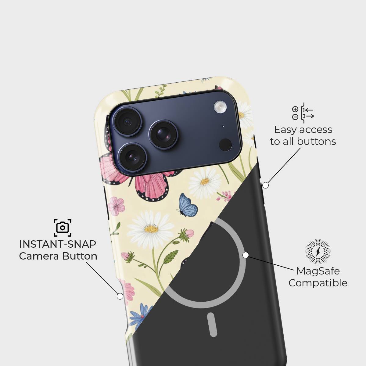 Winged Nature Crystal Series phone case for iPhone showing raised bezel protection and impact resistant design in drop test view