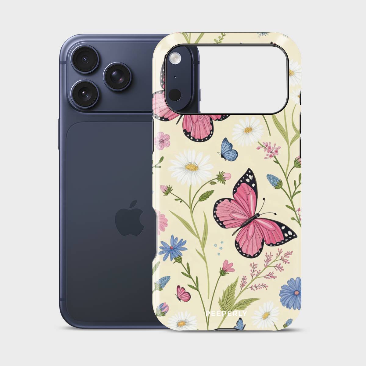 Winged Nature Crystal Series phone case for iPhone showing full back floral design with precise camera cutout and slim profile fit