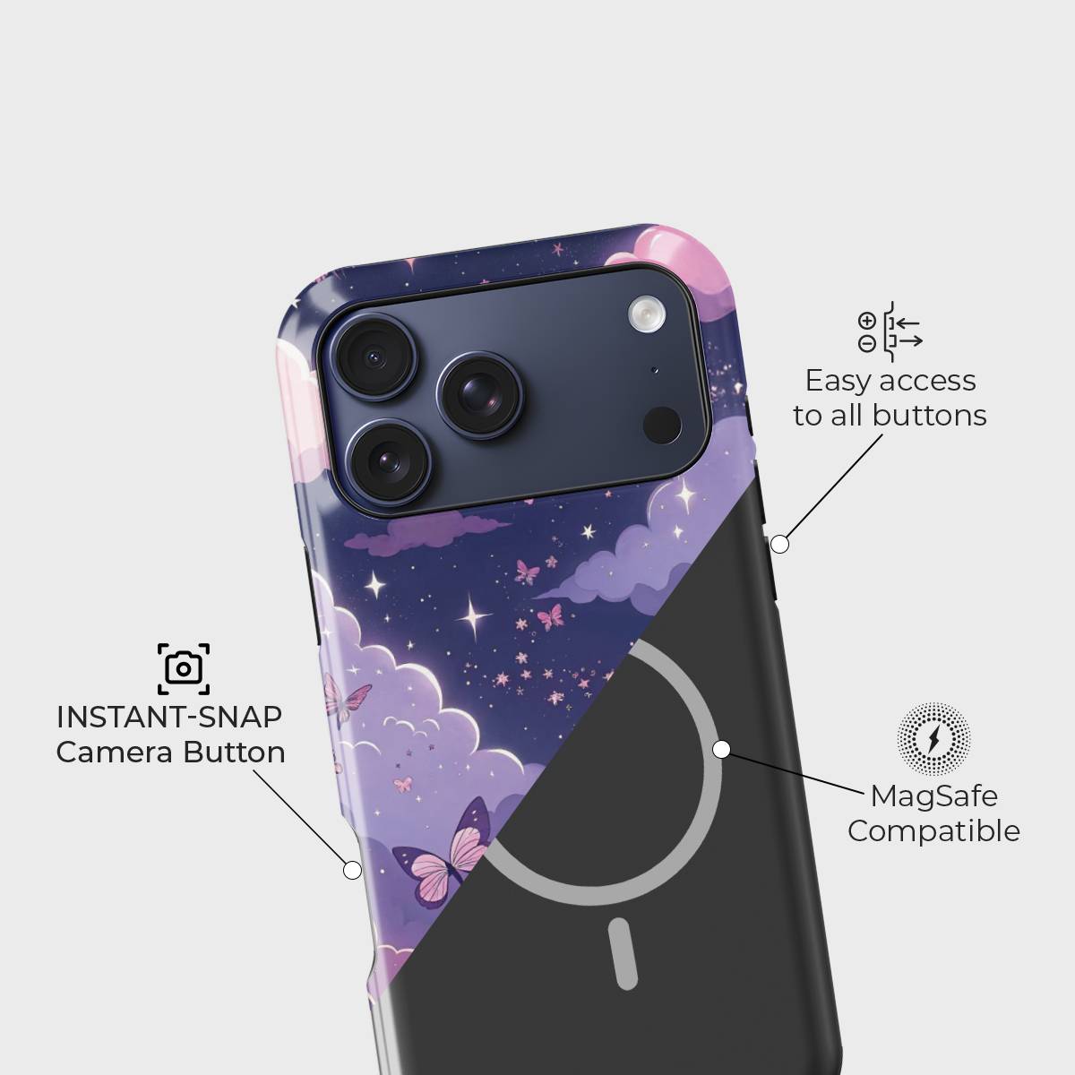 Starfield Soar Crystal Series phone case for iPhone showing raised bezel protection and impact resistant design in drop test view