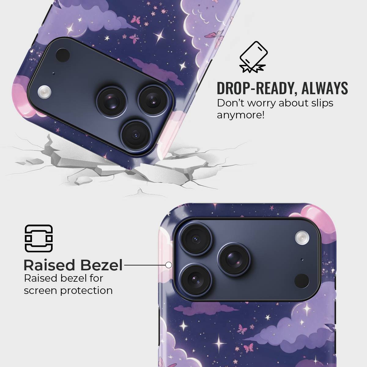 Starfield Soar Crystal Series phone case for iPhone showing MagSafe compatible back with instant snap camera button access