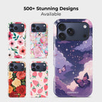 Starfield Soar Crystal Series phone case for iPhone shown alongside other designs highlighting wide variety of floral and artistic styles