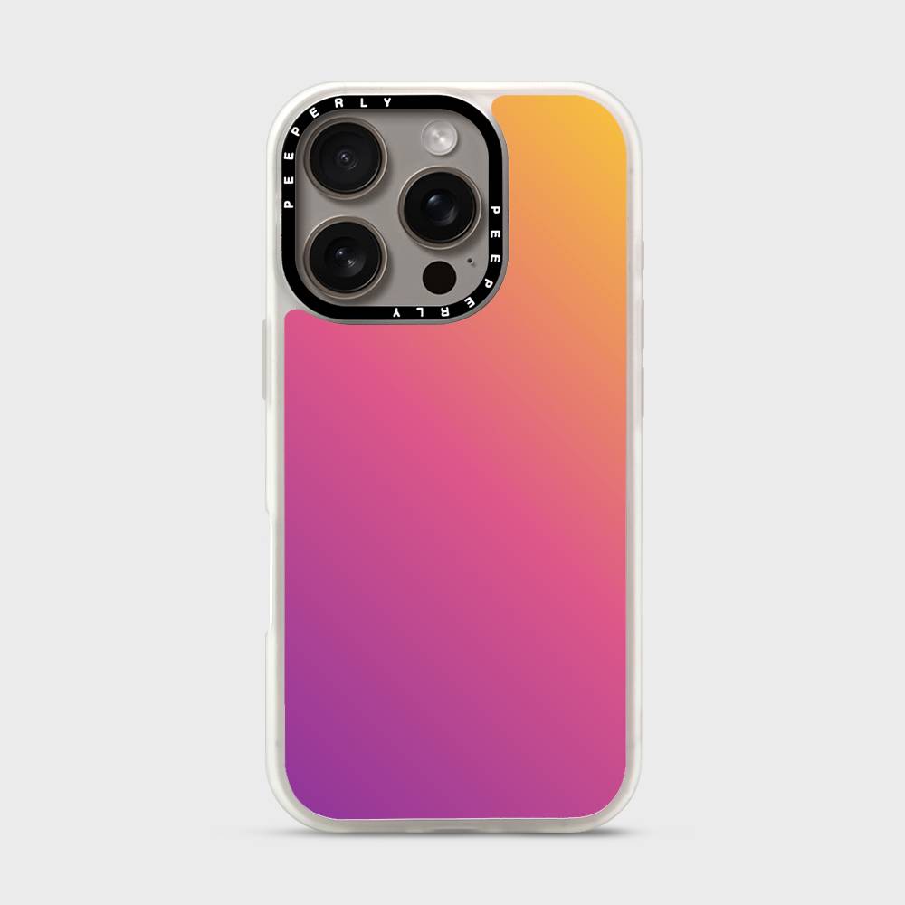 Berry Fade Signature Series iPhone case with white protective border and triple-camera cutout