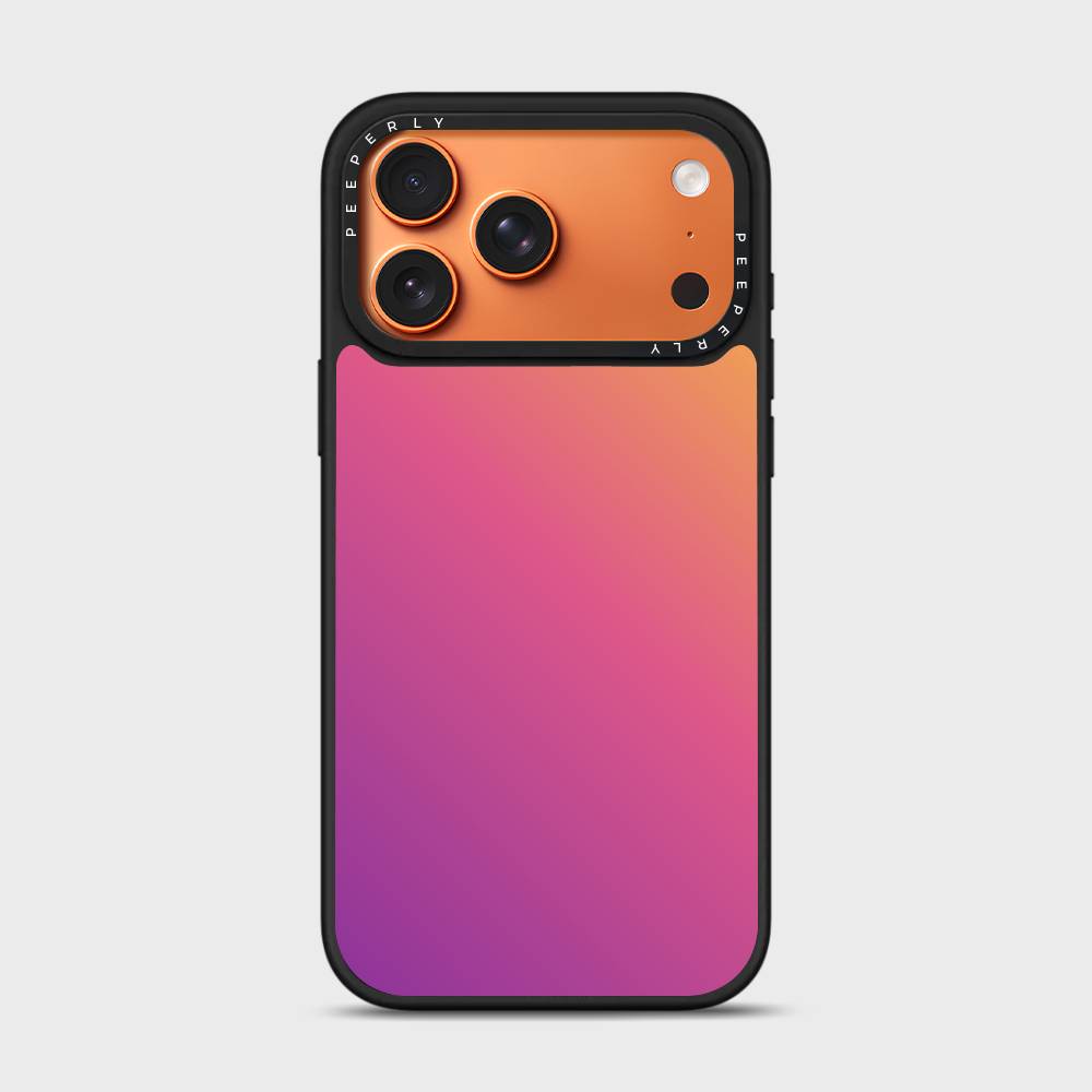 Berry Fade Signature Series phone case for iPhone showing orange camera frame with triple-lens cutout