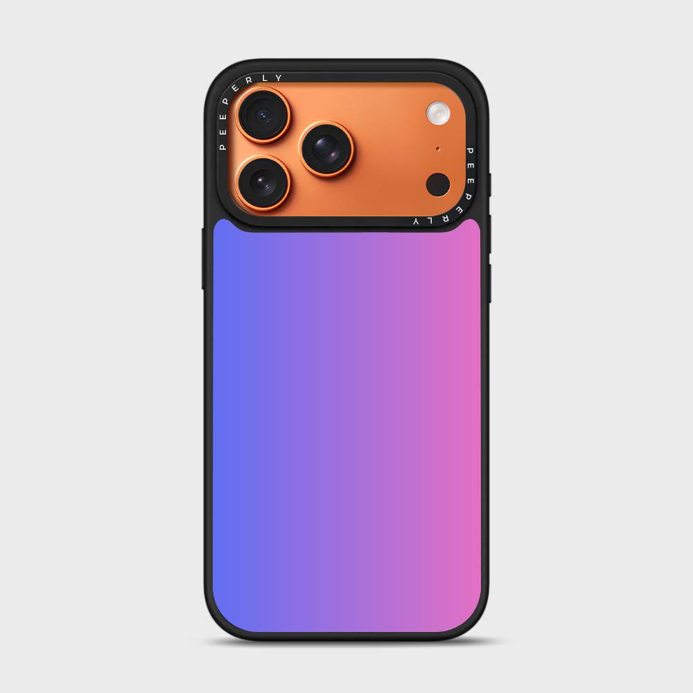 Pixel Sunset Signature Series phone case for iPhone showing orange camera frame with triple-lens cutout