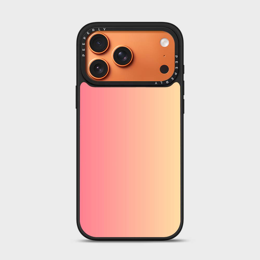 Soft Sunrise Signature Series phone case for iPhone showing orange camera frame with triple-lens cutout