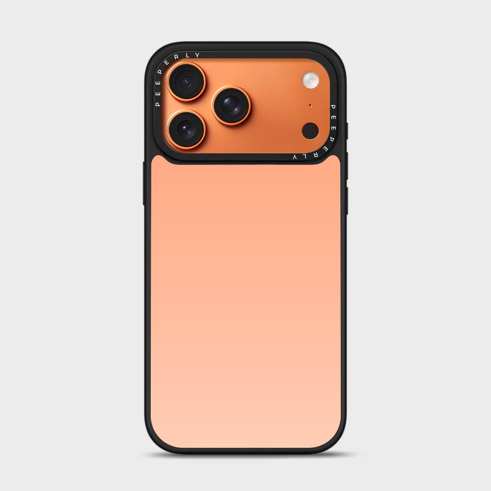Apricot Mist Signature Series phone case for iPhone showing orange camera frame with triple-lens cutout