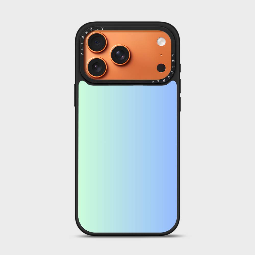 Aqua Fade Signature Series phone case for iPhone showing orange camera frame with triple-lens cutout
