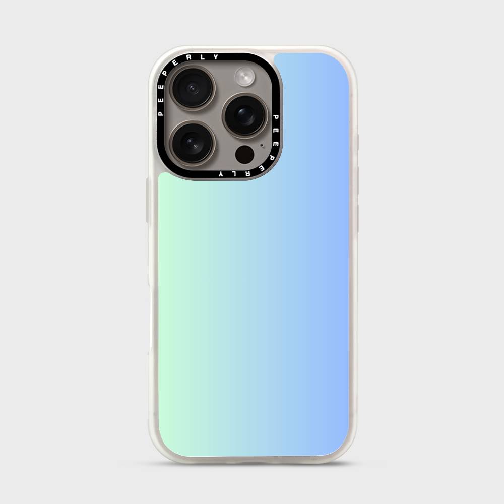 Aqua Fade Signature Series iPhone case with white protective border and triple-camera cutout