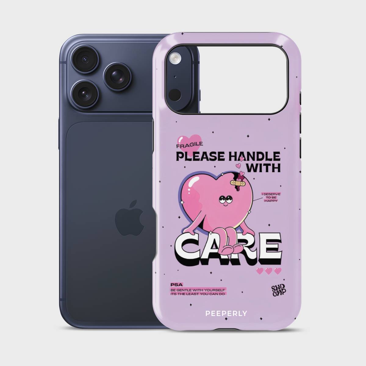 Handle My Heart Crystal Series phone case for iPhone showing full back design with precise camera cutout and slim profile fit