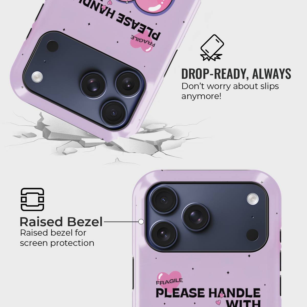 Handle My Heart Crystal Series phone case for iPhone showing MagSafe compatible back with instant snap camera button access