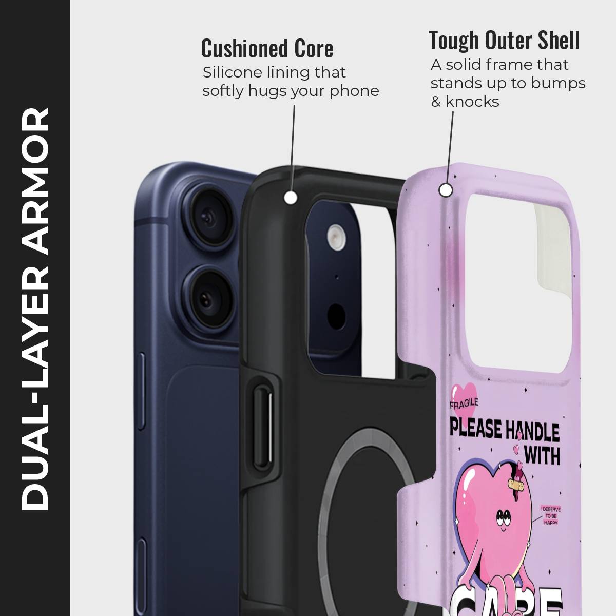 Handle My Heart Crystal Series phone case for iPhone showing dual layer armor design