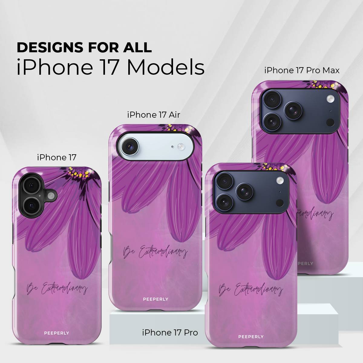 Petal Dreams Crystal Series phone case for iPhone showing designs available across multiple iPhone models and sizes
