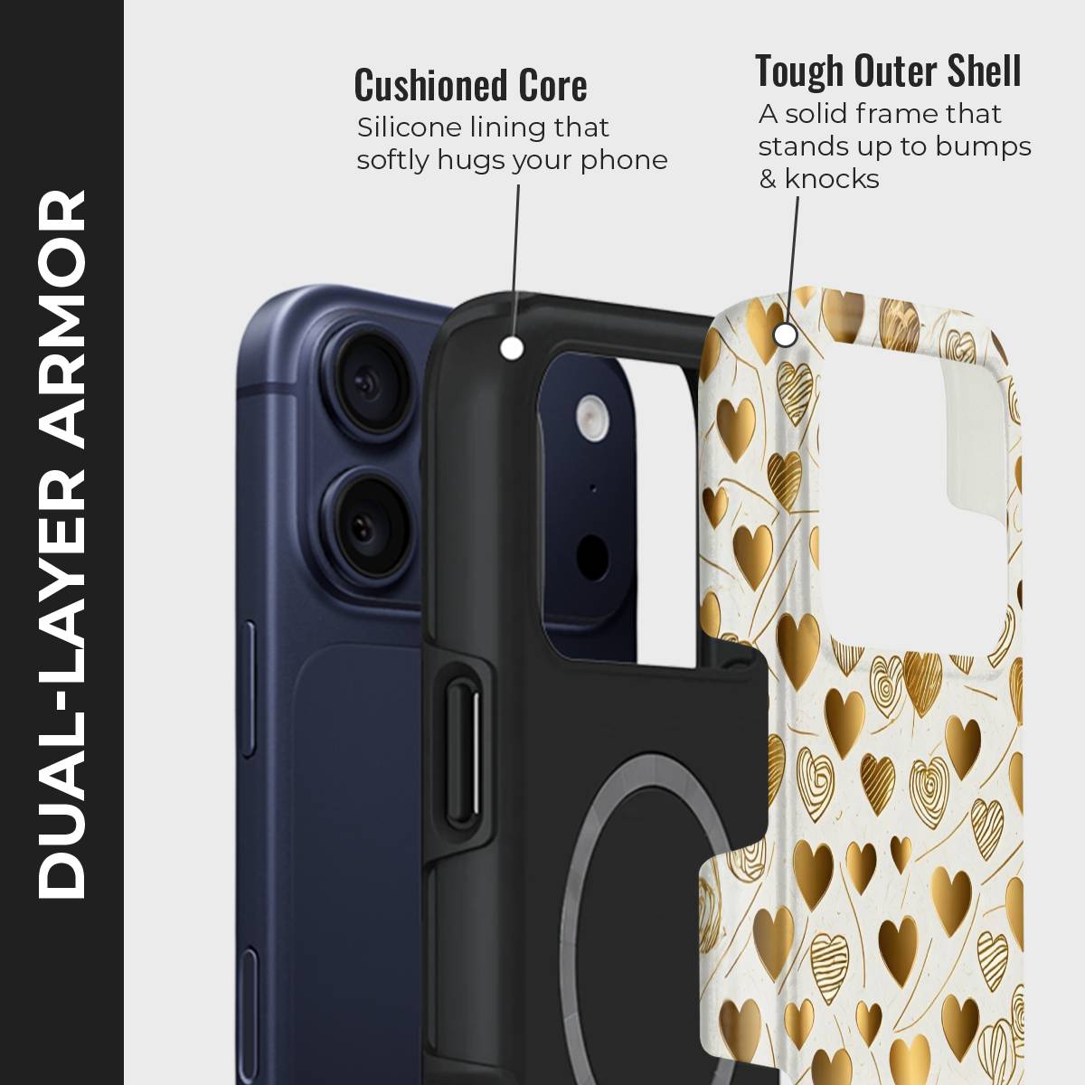 Shine with Love Crystal Series phone case for iPhone showing dual layer armor design