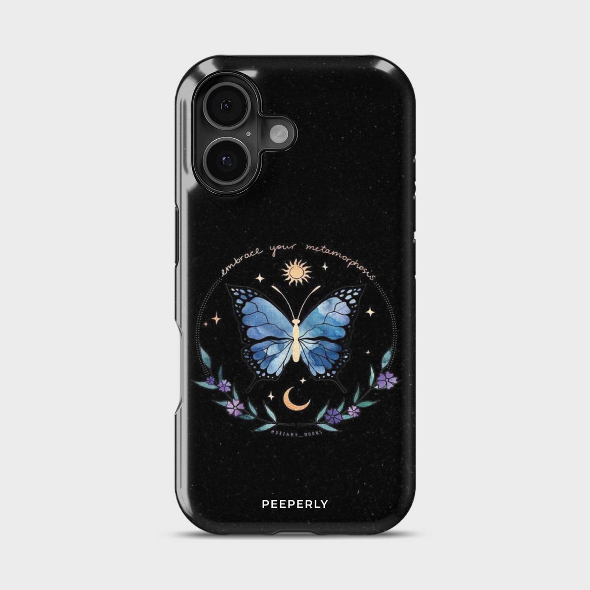 Cosmic Monarch Crystal Series phone case for iPhone showing detailed crystal design with glossy finish and raised camera bezel