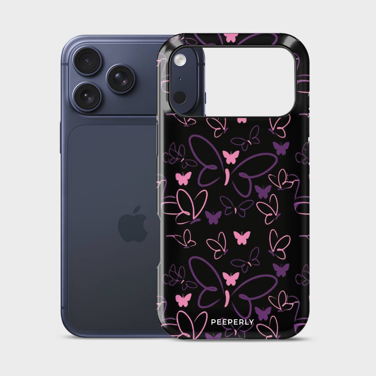 Neon Wings Crystal Series phone case for iPhone showing full back design with precise camera cutout and slim profile fit