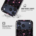 Neon Wings Crystal Series phone case for iPhone showing MagSafe compatible back with instant snap camera button access