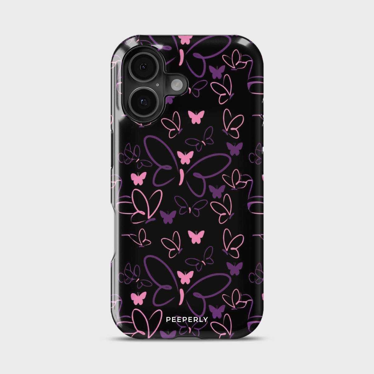 Neon Wings Crystal Series phone case for iPhone showing detailed crystal design with glossy finish and raised camera bezel