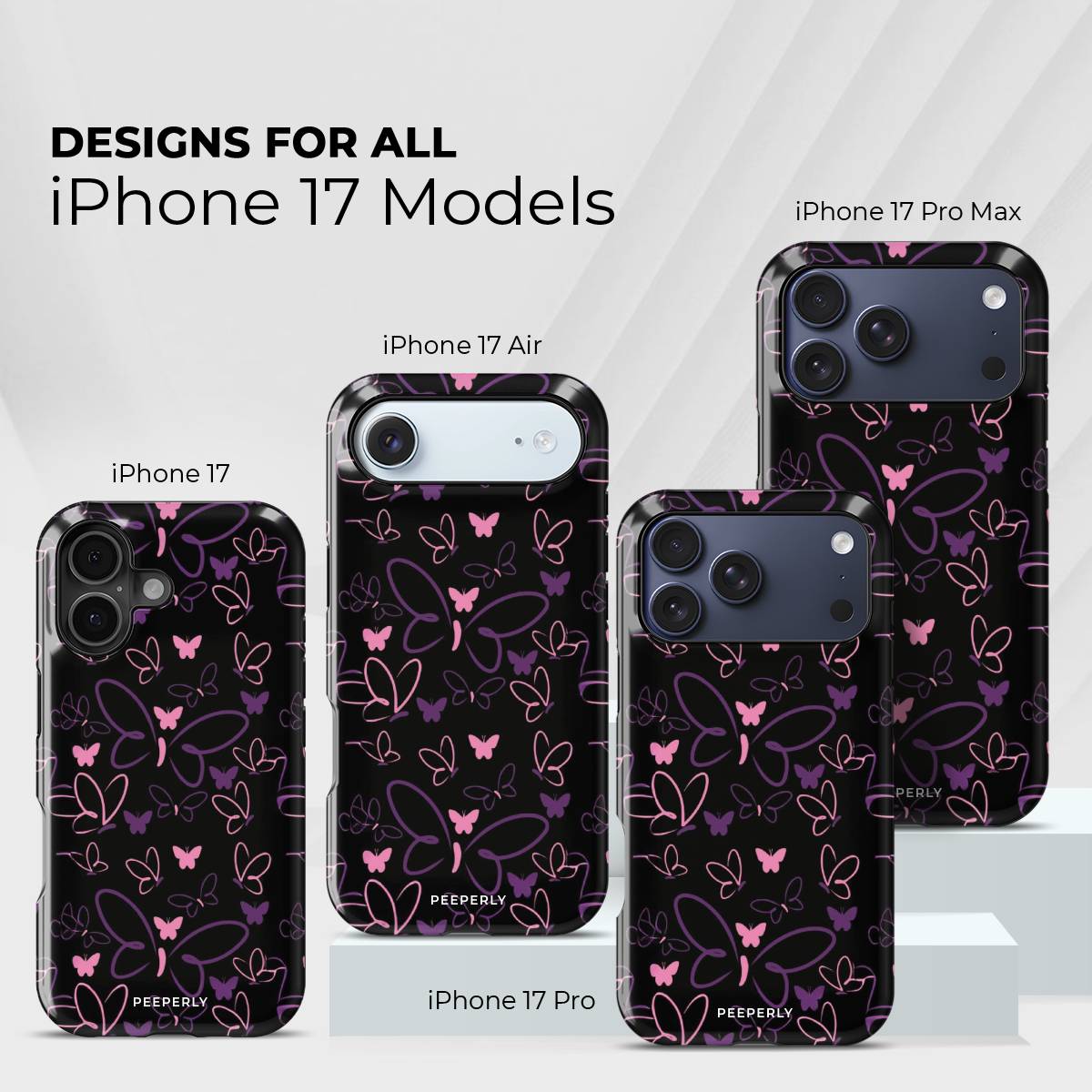 Neon Wings Crystal Series phone case for iPhone showing designs available across multiple iPhone models and sizes