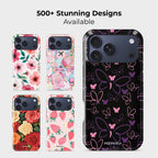 Neon Wings Crystal Series phone case for iPhone shown alongside other designs highlighting wide variety of floral and artistic styles