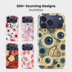Vigilis Crystal Series phone case for iPhone shown alongside other designs highlighting wide variety of floral and artistic styles