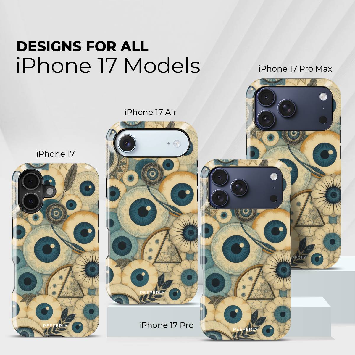 Vigilis Crystal Series phone case for iPhone showing designs available across multiple iPhone models and sizes