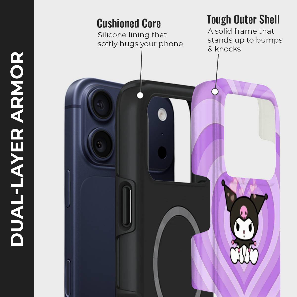 Heart Havoc Crystal Series phone case for iPhone showing dual layer armor design