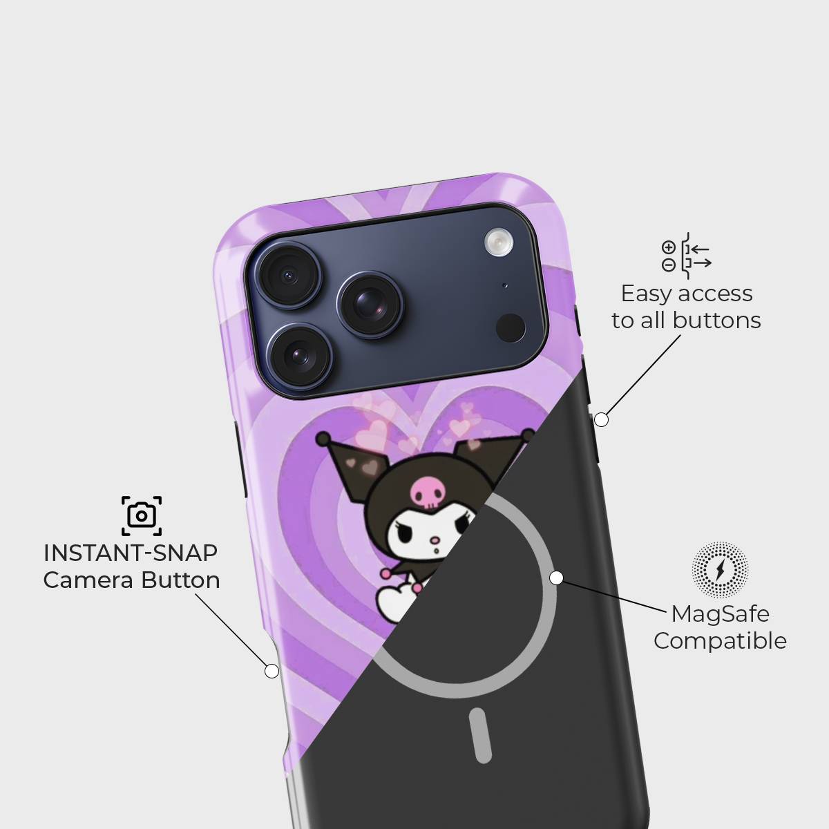 Heart Havoc Crystal Series phone case for iPhone showing raised bezel protection and impact resistant design in drop test view