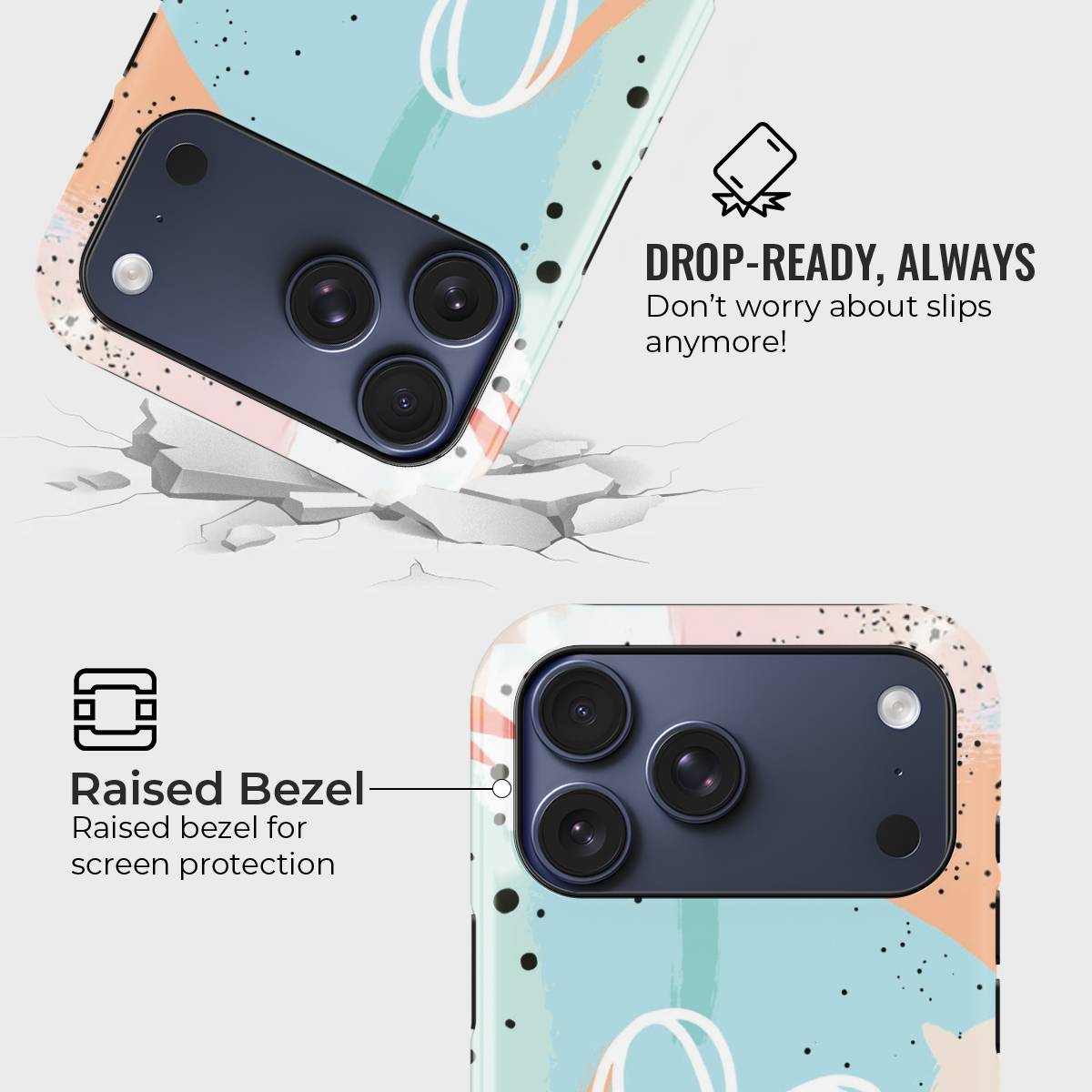 Pastel Passion Crystal Series phone case for iPhone showing MagSafe compatible back with instant snap camera button access