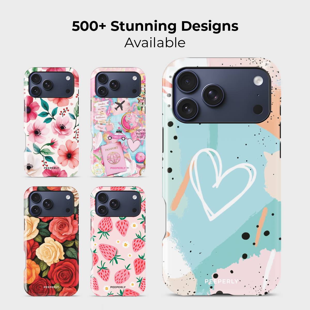 Pastel Passion Crystal Series phone case for iPhone shown alongside other designs highlighting wide variety of floral and artistic styles