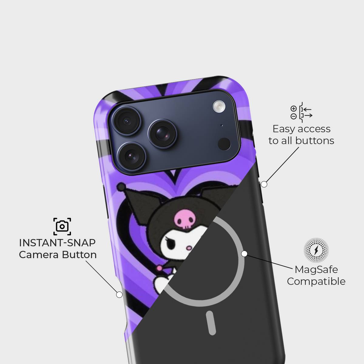 Rebel Sweetheart Crystal Series phone case for iPhone showing raised bezel protection and impact resistant design in drop test view