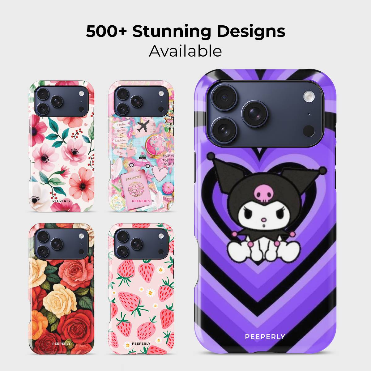 Rebel Sweetheart Crystal Series phone case for iPhone shown alongside other designs highlighting wide variety of floral and artistic styles