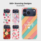 True Confidence Crystal Series phone case for iPhone shown alongside other designs highlighting wide variety of floral and artistic styles