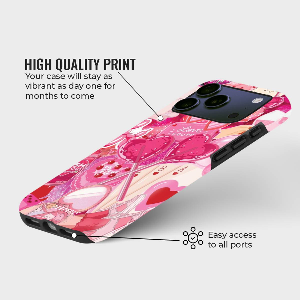 Valentine Love Crystal Series phone case for iPhone showing design with high quality print and precise port access