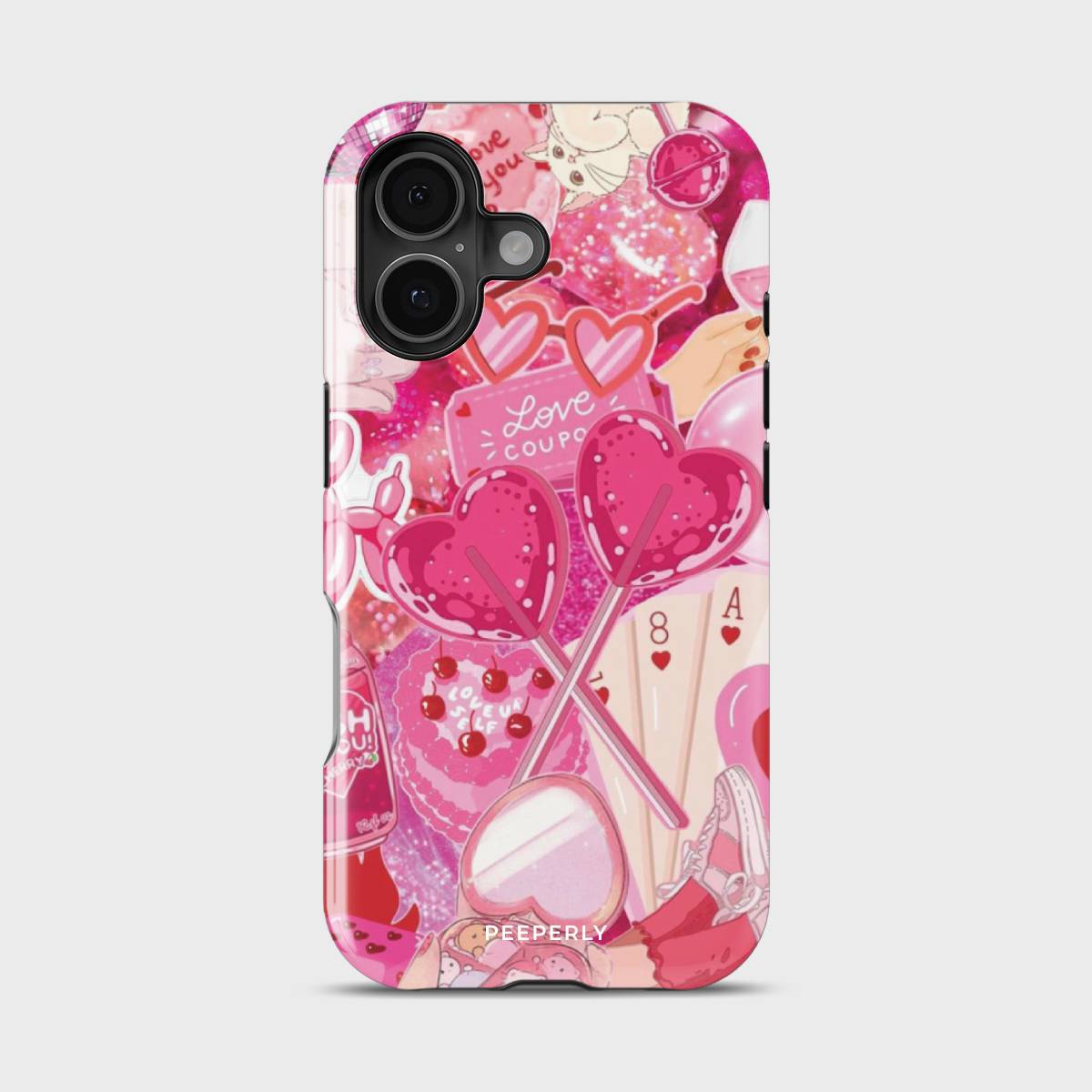 Valentine Love Crystal Series phone case for iPhone showing detailed crystal design with glossy finish and raised camera bezel