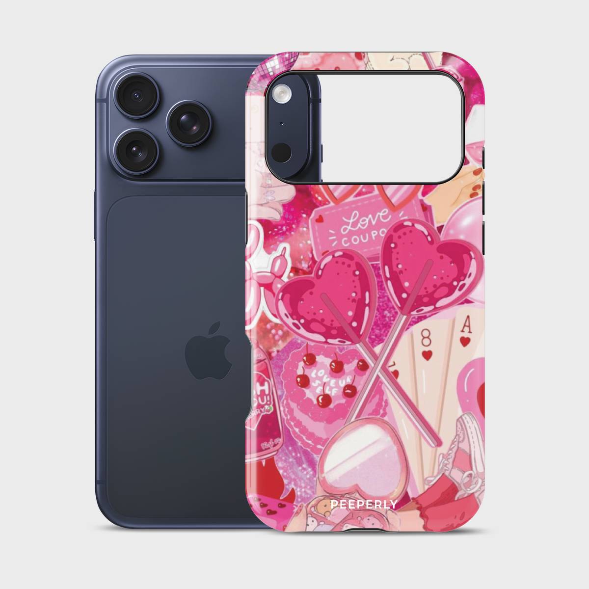 Valentine Love Crystal Series phone case for iPhone showing full back design with precise camera cutout and slim profile fit