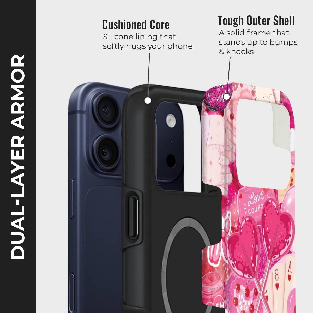 Valentine Love Crystal Series phone case for iPhone showing dual layer armor design