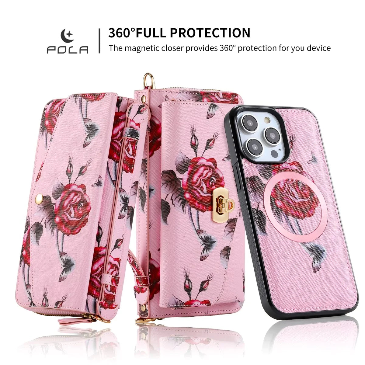 Flower Embellished Zipper Purse and Wallet Duo Case